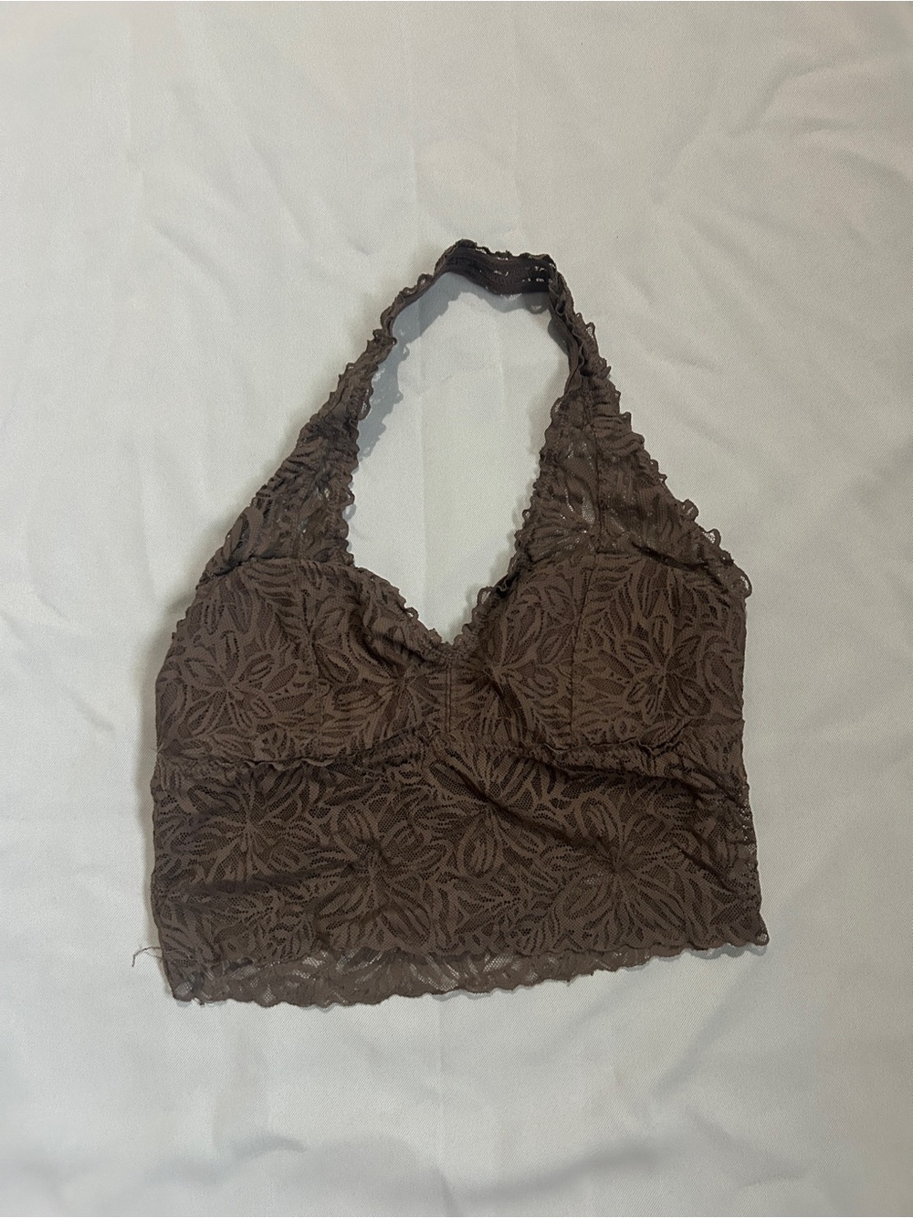 aerie Lace Halter Bralette — Brown